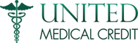 Green United Medical Credit logo with the medical staff of Aesculapius symbol.