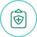 White, blue, and green themed clipboard icon with a medical cross symbolizing health, dental, and vision financing plans.
