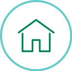 White, blue, and green themed house icon symbolising remote friendliness.